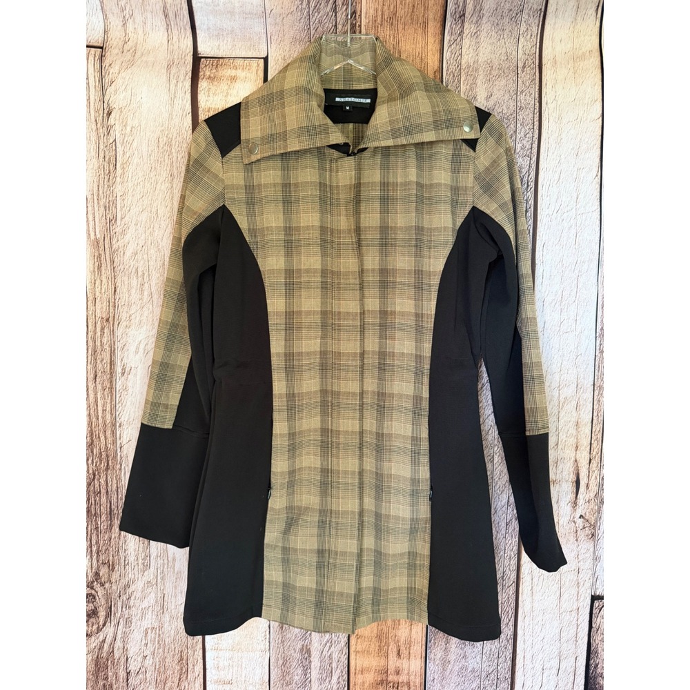 Anatomie Jacket Plaid City Slick Long Travel Medium Tan Black Lightweight Zip